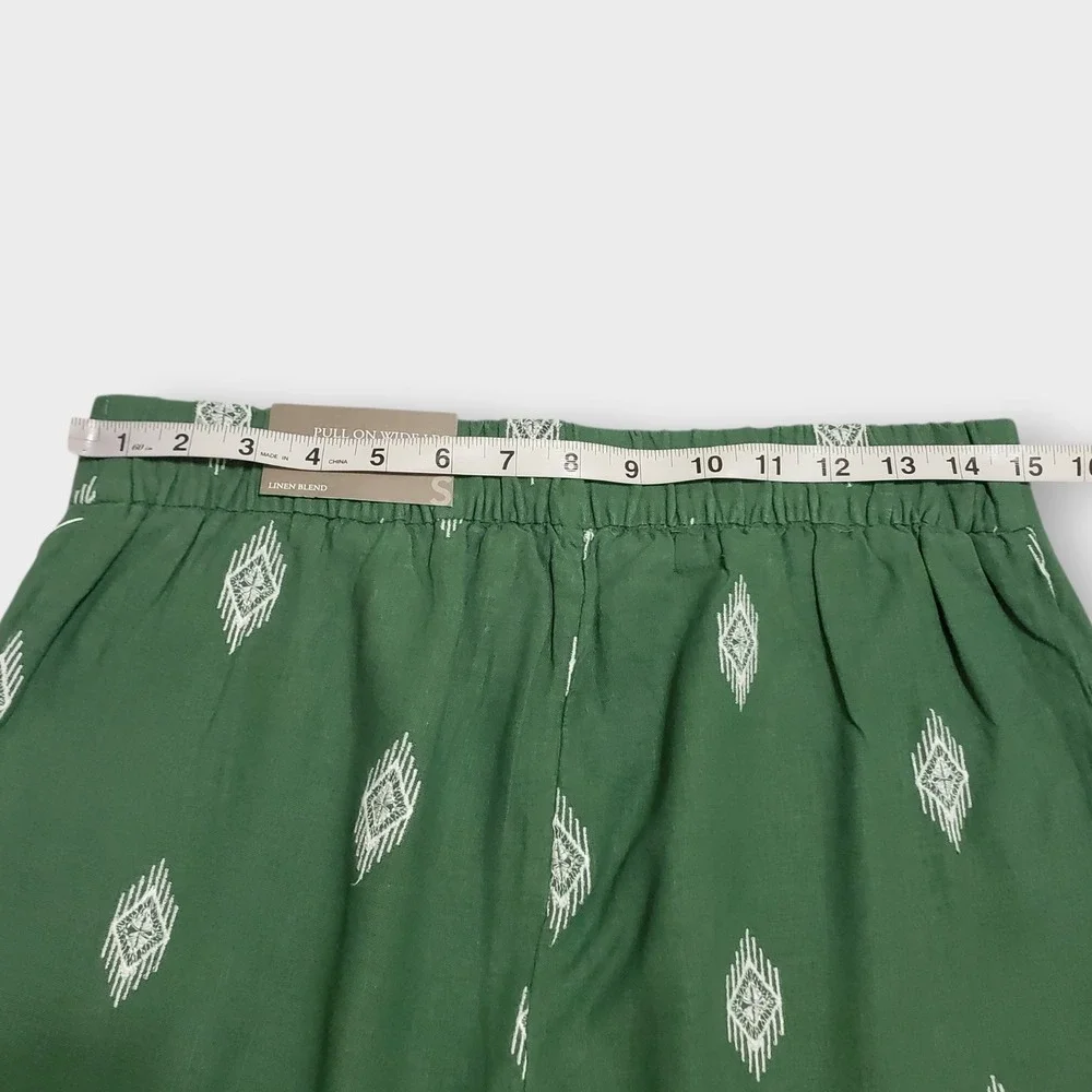 NWT Soft Surroundings Green Embroidered Linen Blend Wide Leg Crop Pants Small - Picture 8 of 12